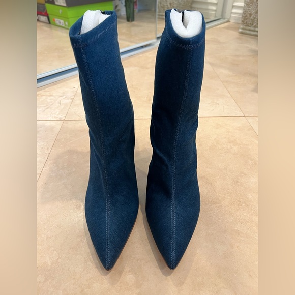 Blue Jean Denim Sock Ankle Boots - Picture 3 of 5
